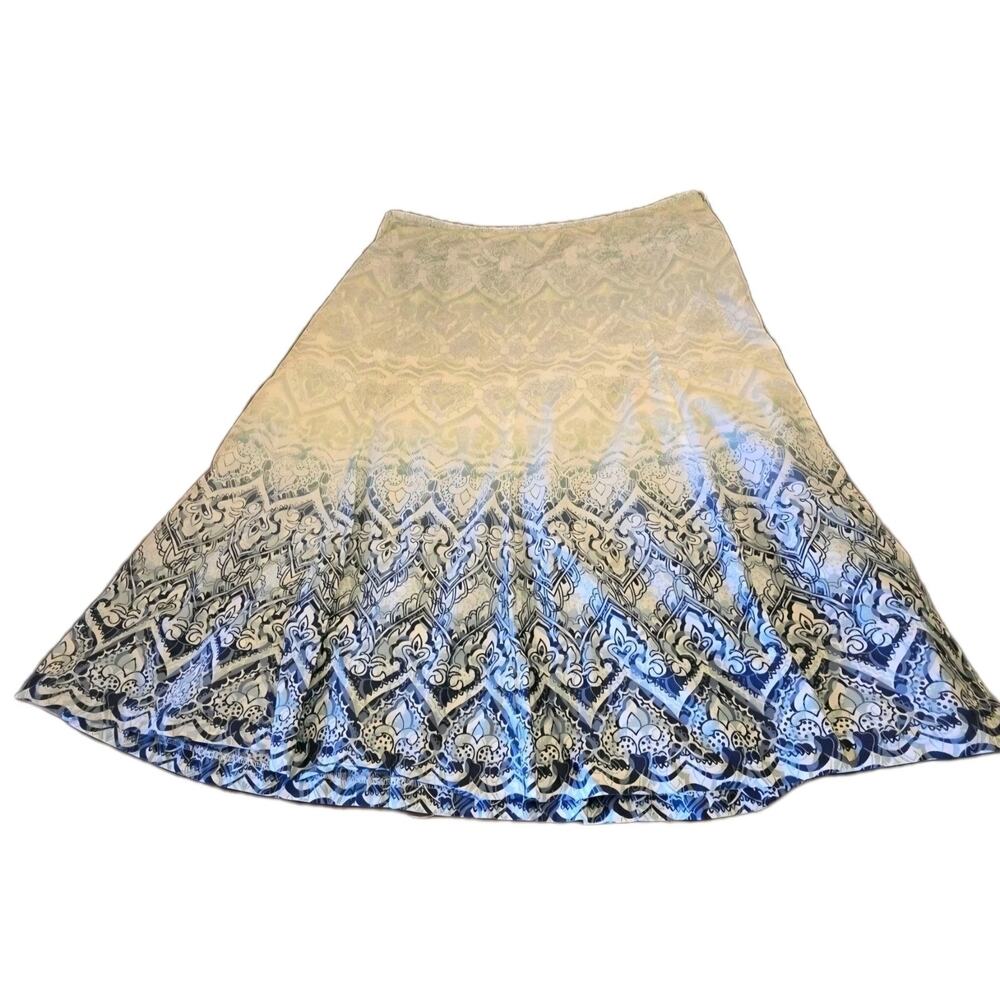 Vintage Liz‎ & Co. boho hippy green blue ombre midi skirt size 14 lined